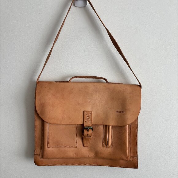 Bree Tan/Brown Leather Briefcase w/ Shoulder Strap/ Laptop Messenger Bag VINTAGE - Picture 1 of 12